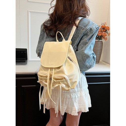 韓系學院風小衆設計休閒後後背包大容量芭蕾風少女蝴蝶結雙肩包學生包