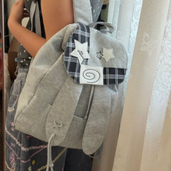 高顔值兔子耳朵繙蓋束口雙肩包出遊通勤書包百搭簡約大容量後後背包