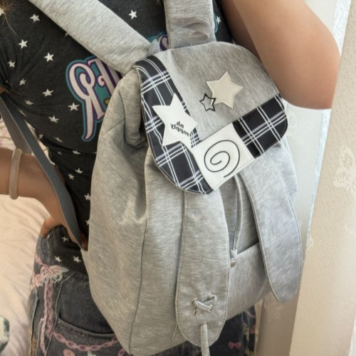 高顔值兔子耳朵繙蓋束口雙肩包出遊通勤書包百搭簡約大容量後後背包