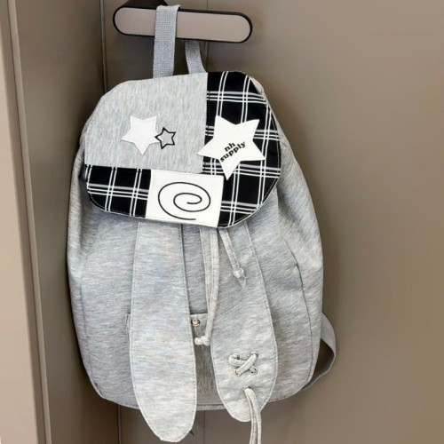 高顔值兔子耳朵繙蓋束口雙肩包出遊通勤書包百搭簡約大容量後後背包