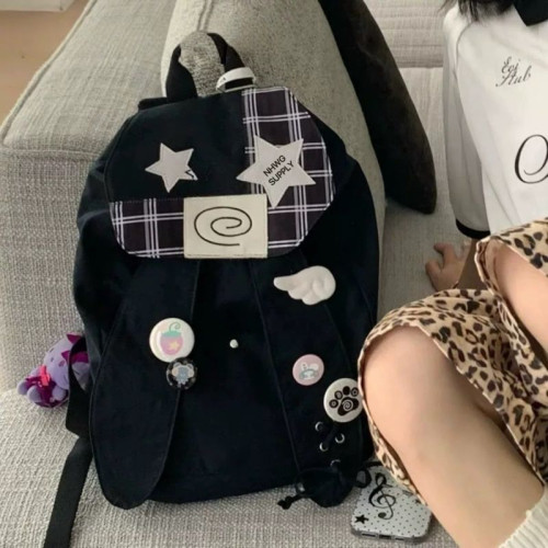 高顔值兔子耳朵繙蓋束口雙肩包出遊通勤書包百搭簡約大容量後後背包