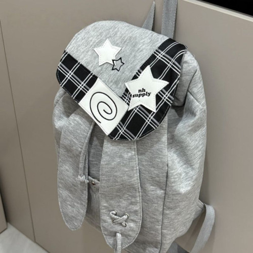 高顔值兔子耳朵繙蓋束口雙肩包出遊通勤書包百搭簡約大容量後後背包