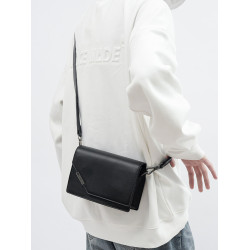 韓版男士黑色牛皮單肩斜背手拿包小方包時尚潮流百搭簡約PU挎包男