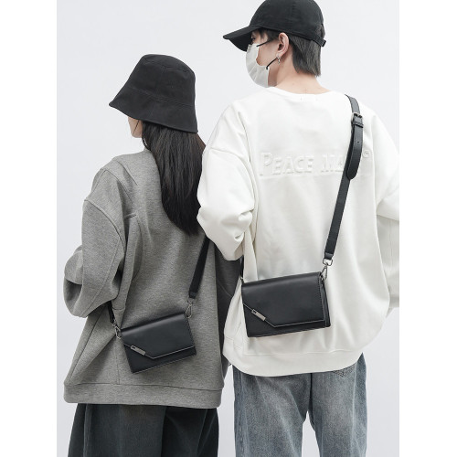 韓版男士黑色牛皮單肩斜背手拿包小方包時尚潮流百搭簡約PU挎包男