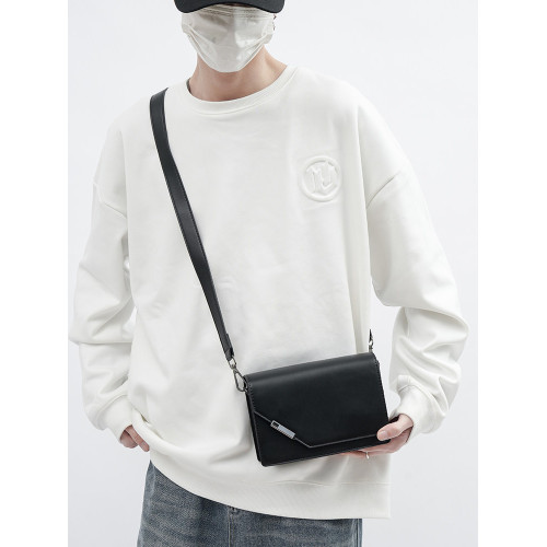 韓版男士黑色牛皮單肩斜背手拿包小方包時尚潮流百搭簡約PU挎包男