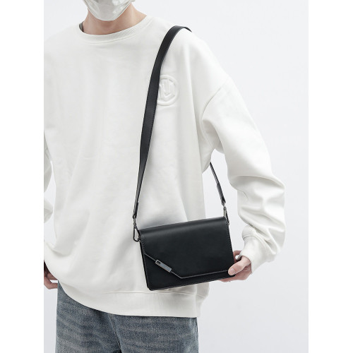 韓版男士黑色牛皮單肩斜背手拿包小方包時尚潮流百搭簡約PU挎包男