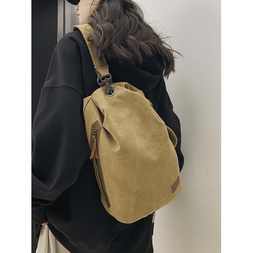 帆布包男女大容量日系復古斜後後背包多功能時尚單肩包學生後後背包挎包