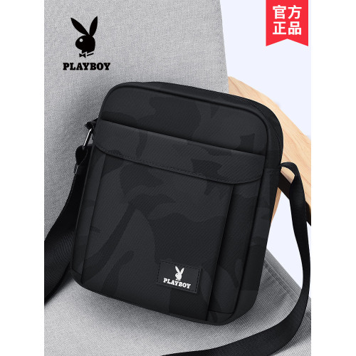 花花公子單肩包男士大容量休閒斜後後背包牛津帆布商務挎包潮流小後後背包