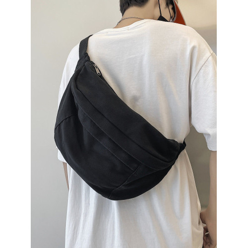 慵懶風帆布包男大容量斜後後背包潮牌胸包日系學生後後背包復古休閒單肩包