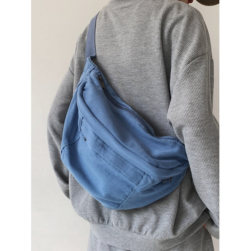 慵懶風帆布包男大容量斜後後背包潮牌胸包日系學生後後背包復古休閒單肩包