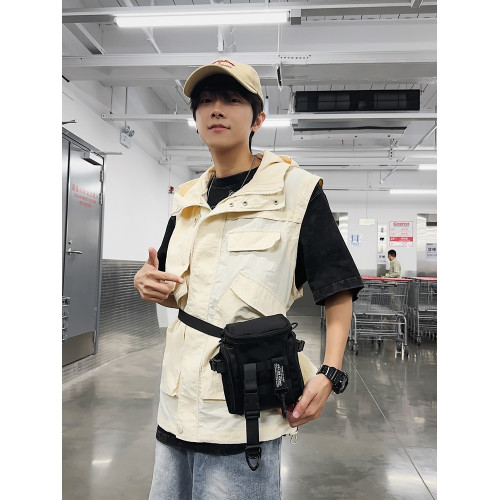 機能斜背小包男單肩腰包女2024新款戰術手機包街頭潮牌工裝單肩包