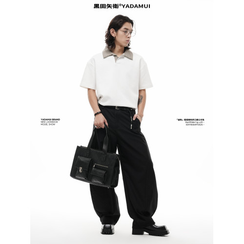 黑田矢衛「跡搆」多口袋手提單肩包男女同款托特包復古褶皺公文包