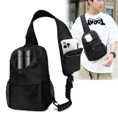 胸包斜後後背包男款胸前女生單肩包潮牌休閒多功能水杯水壺騎行小後後背包