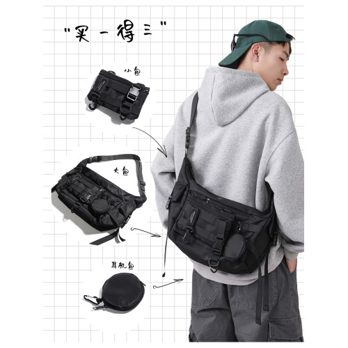 機能潮牌斜後後背包男生ins工裝街頭單肩包女運動騎行後後背包通勤郵差包