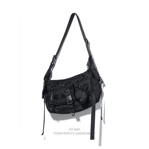 機能潮牌斜後後背包男生ins工裝街頭單肩包女運動騎行後後背包通勤郵差包