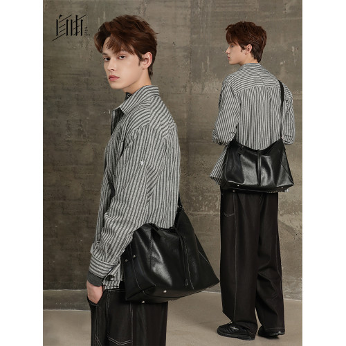 【廣宇同款】黑武士托特包休閒大容量手提通勤單肩斜背真皮大包