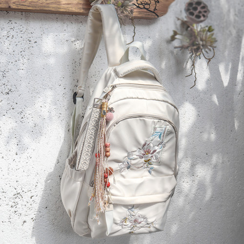 新品16寸電腦A4書包上課旅遊文藝復古小清新國風中式刺綉雙肩後後背包