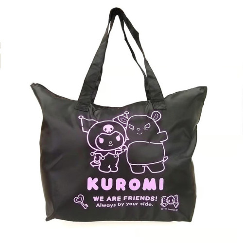 日系卡通折曡行李袋玉桂狗大容量單肩手提購物袋可插行李桿旅行袋