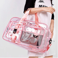 網紅果凍旅行包女大容量防水PVC運動健身包洗澡遊泳包透明沙灘包