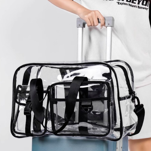 網紅果凍旅行包女大容量防水PVC運動健身包洗澡遊泳包透明沙灘包