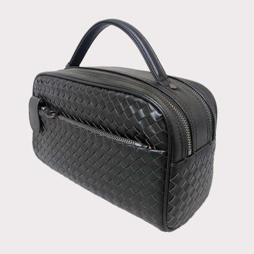 意大利XBV洗漱化妝包男士編織頭層胎牛皮手拿大容量真皮收納時尚
