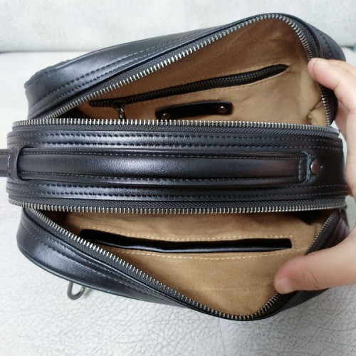 意大利XBV洗漱化妝包男士編織頭層胎牛皮手拿大容量真皮收納時尚