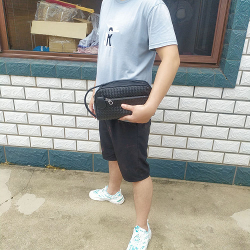 意大利XBV洗漱化妝包男士編織頭層胎牛皮手拿大容量真皮收納時尚