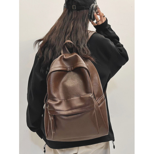 書包女大學生高中初中生簡約大容量電腦後後背包皮質通勤雙肩包高級感