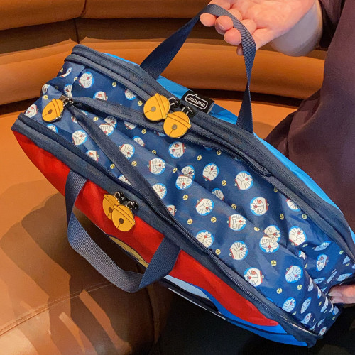 日系可愛藍胖子卡通旅行袋大容量分裝行李袋多功能衣物收納整理袋