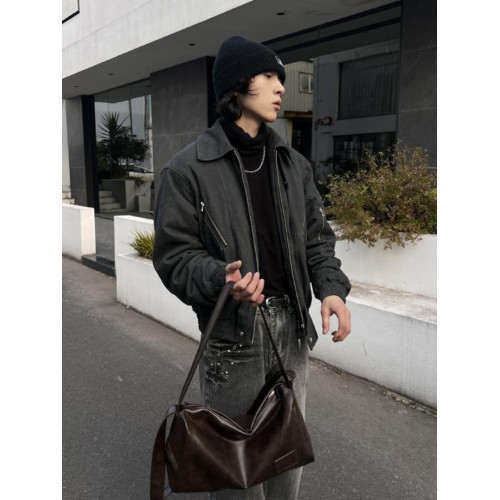 YUEN時髦暗黑系復古單肩腋下大容量男女pu托特挎包枕頭包手提街頭