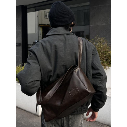 YUEN時髦暗黑系復古單肩腋下大容量男女pu托特挎包枕頭包手提街頭