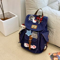 牛仔書包女生高顔值ins風復古辣妹雙肩包可愛大學生大容量後後背包