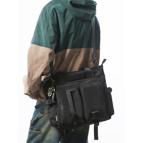 潮牌工裝斜後後背包男大容量日系單肩包男多功能通勤電腦包運動手提包