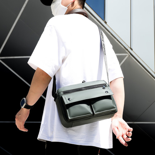 斜後後背包男皮膜時尚單肩包多功能休閒潮款挎包多層輕便通勤男包百搭