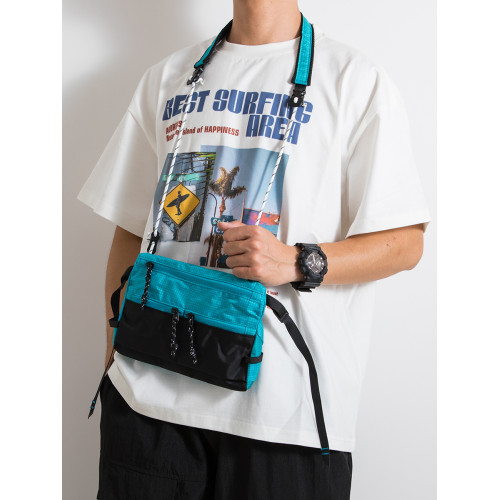 韓版時尚單肩包輕便戶外小挎包休閒個性釣魚包男女工裝撞色手機包