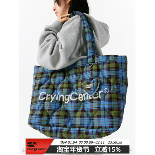 CryingCenter 格紋雲朵掛件包 斜後後背包單肩包 哭喊中心