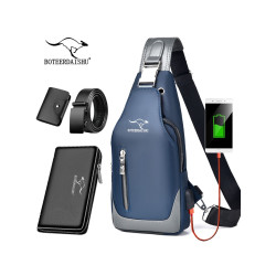 博特爾胸包牛津布潮牌單肩斜後後背包2024新款韓版充電後後背包男休閒掛包