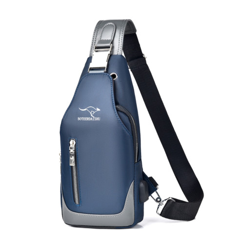 博特爾胸包牛津布潮牌單肩斜後後背包2024新款韓版充電後後背包男休閒掛包