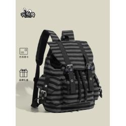 元力兔韓系條紋大容量雙肩包2026新款Newjeans同款抽繩登山包後後背包