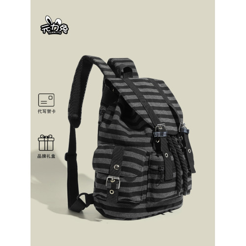 元力兔韓系條紋大容量雙肩包2026新款Newjeans同款抽繩登山包後後背包