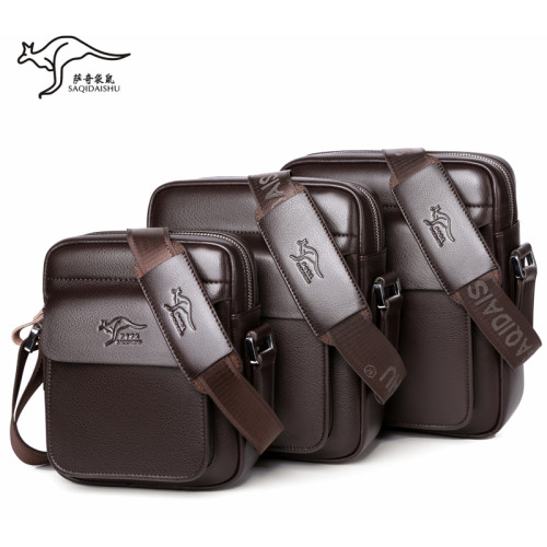 薩奇袋鼠男士單肩包真皮商務男包斜後後背包包牛皮掛包休閒斜背小後後背包
