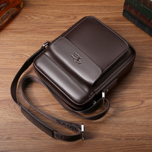 薩奇袋鼠男士單肩包真皮商務男包斜後後背包包牛皮掛包休閒斜背小後後背包