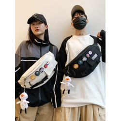 潮牌斜後後背包男士休閒日系小後後背包胸包斜背女單肩包男潮學生運動腰包