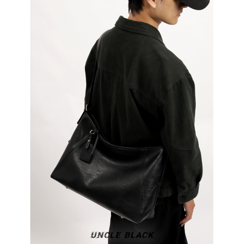 UncleBlack牛皮大容量男士托特包高級潮牌休閒通勤簡約斜背單肩包