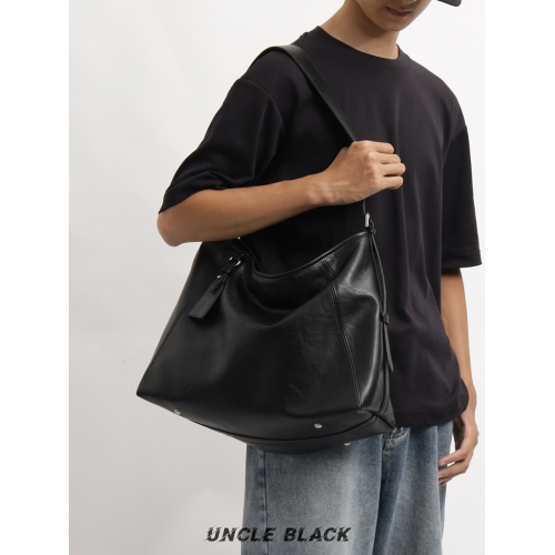 UncleBlack牛皮大容量男士托特包高級潮牌休閒通勤簡約斜背單肩包