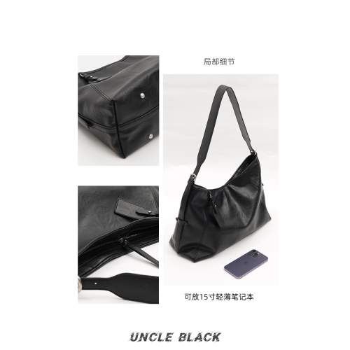 UncleBlack牛皮大容量男士托特包高級潮牌休閒通勤簡約斜背單肩包