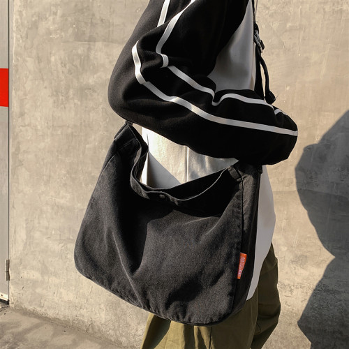 斜後後背包男日系復古牛仔布包原宿慵懶風單肩包休閒百搭男生斜背後後背包