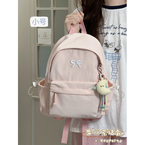 日系ins純色簡約小後後背包 高顔值校園輕便初高中學生書包百搭雙肩包
