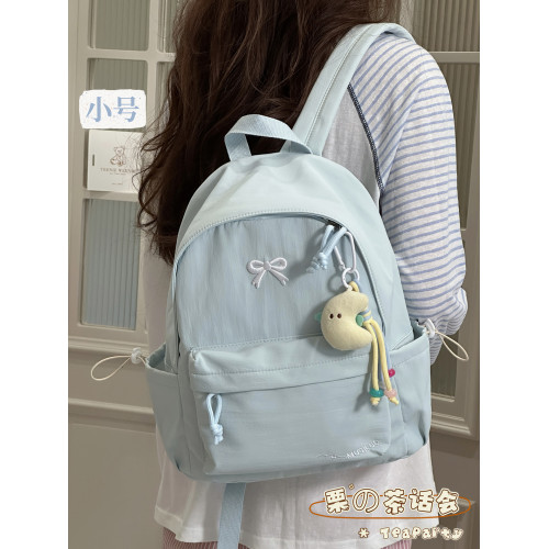 日系ins純色簡約小後後背包 高顔值校園輕便初高中學生書包百搭雙肩包