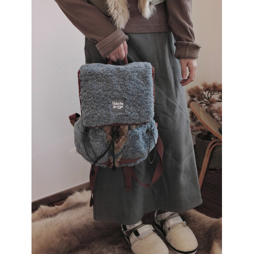 housedesign原創2025冬季毛絨復古大容量後後背包小衆通勤時尚雙肩包